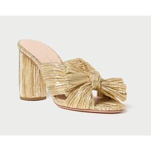 Loeffler Randall Penny Gold Pleated Bow Heel Size 6 NIB Glam Dressy Knotted Top